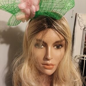 Elegant Green and Pink Fascinator Headband